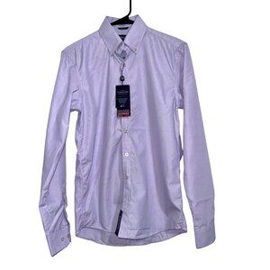 Chaps Mens Slim Fit Button-Down Shirt Small 14/14.5 Purple Microcheck Long Sleev